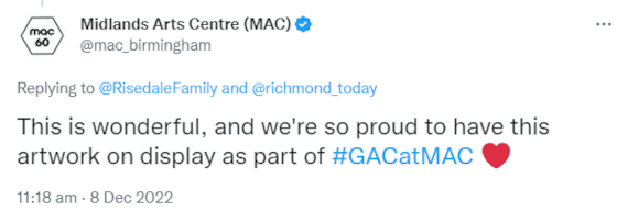 Tweet from MAC (Midlands Art Centre) 