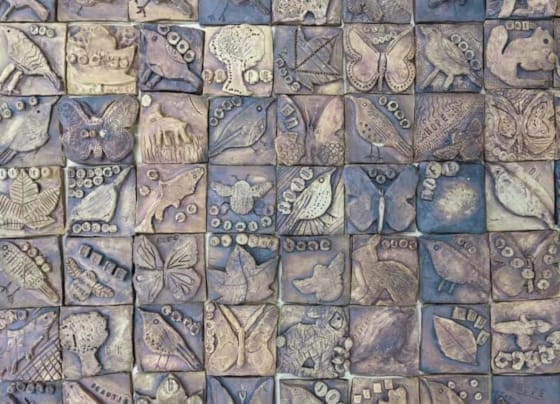 Ceramic tiles by pupils in Y7 & 8 students.